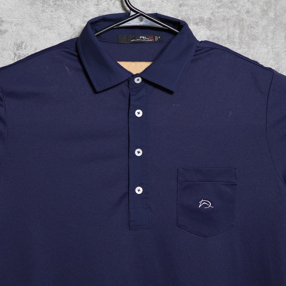 RLX Ralph Lauren Polo Shirt Mens Medium Navy Blue Pocket Desert Highlands Golf